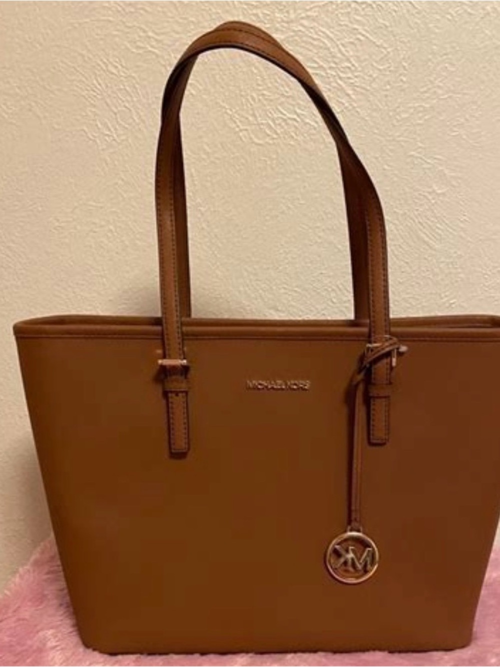 Michael Kors Cognac Leather Tote with MK Charm